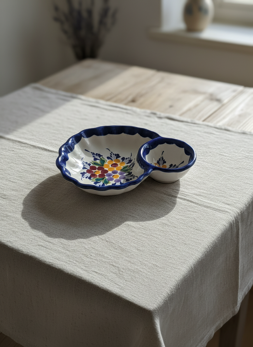 Olive Dish 2 Section Portugal Flower