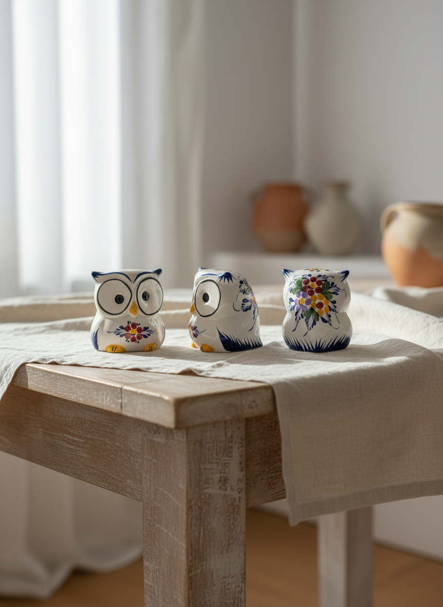 Figurine de hibou, fleur du Portugal 
