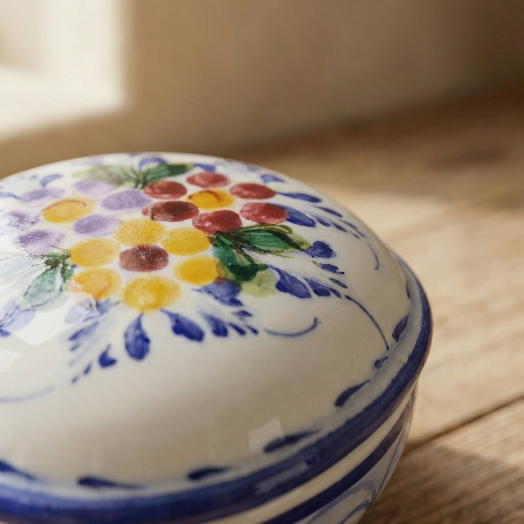 Coffret à bijoux rond et cœur, motif floral du Portugal 