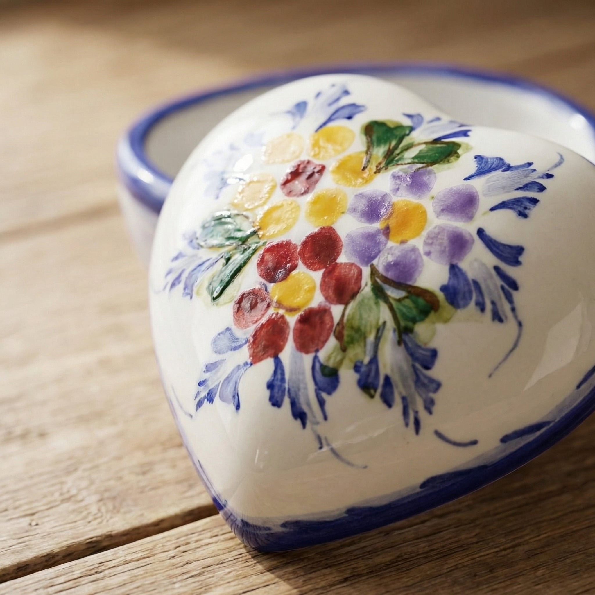 Coffret à bijoux rond et cœur, motif floral du Portugal 