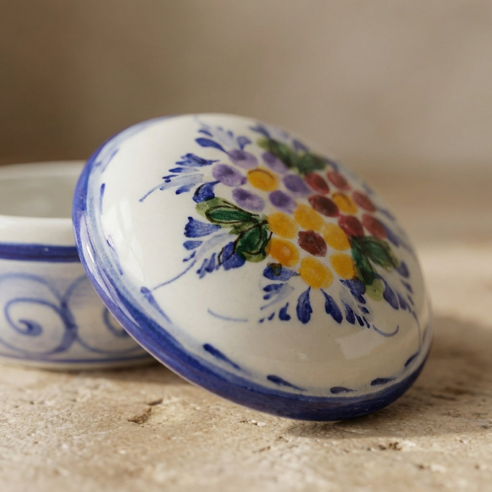 Coffret à bijoux rond et cœur, motif floral du Portugal 