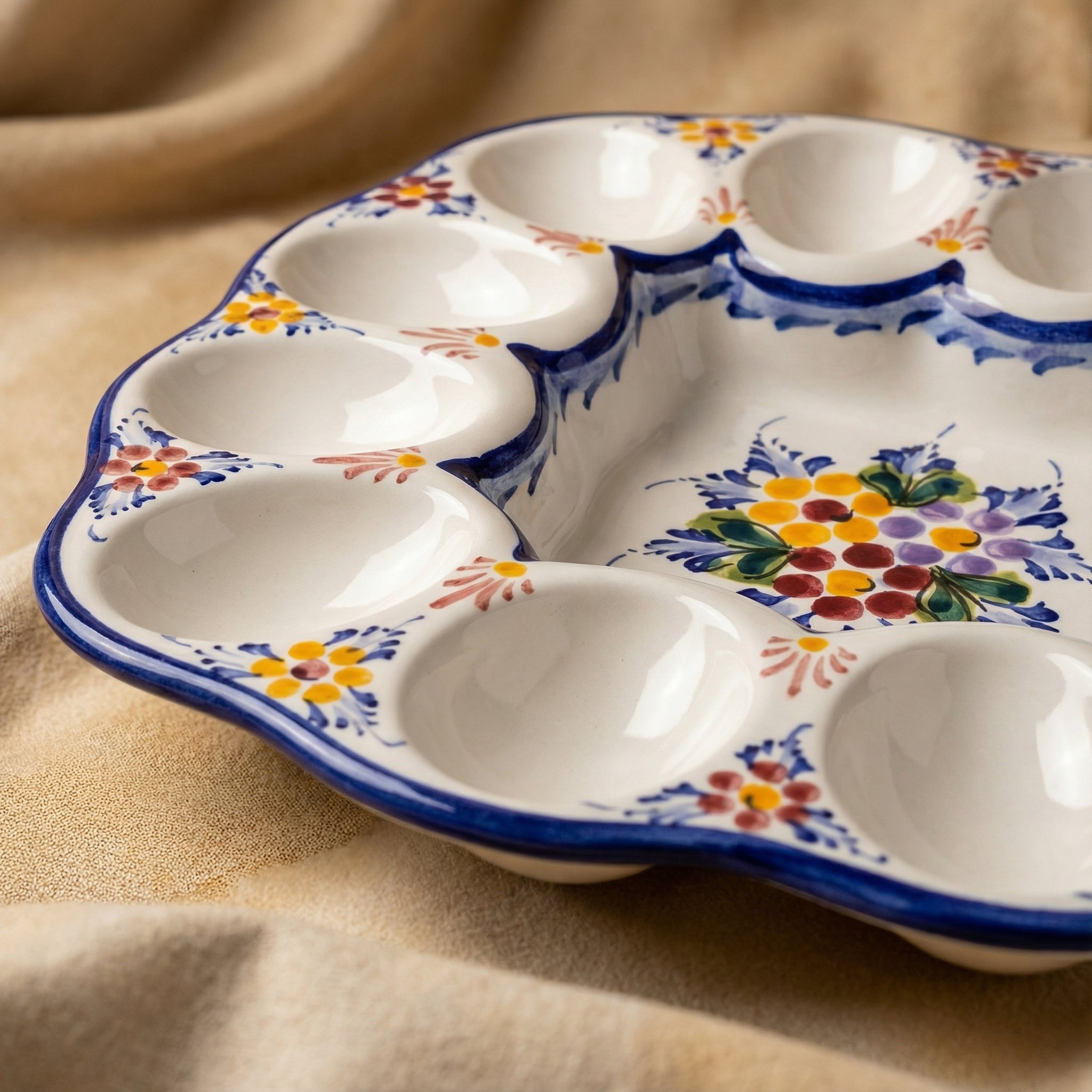Egg Plate 12 Section Portugal Flower