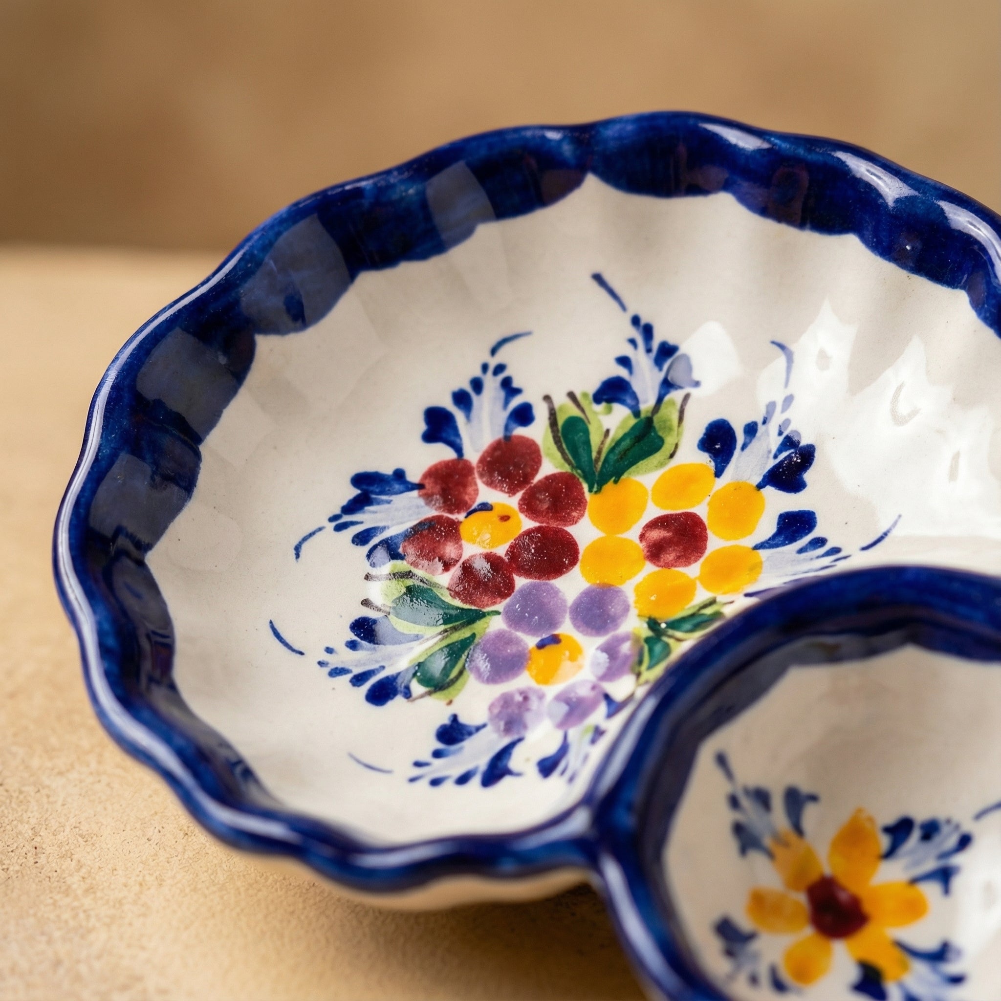 Olive Dish 2 Section Portugal Flower