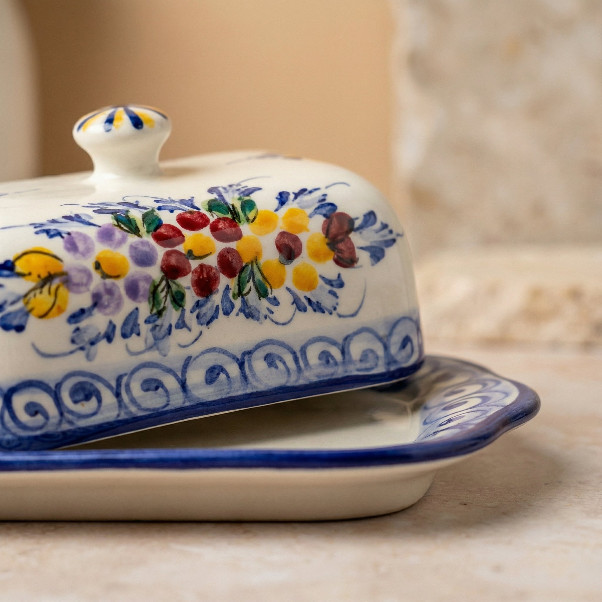 Butter Dish with Lid Portugal Flower