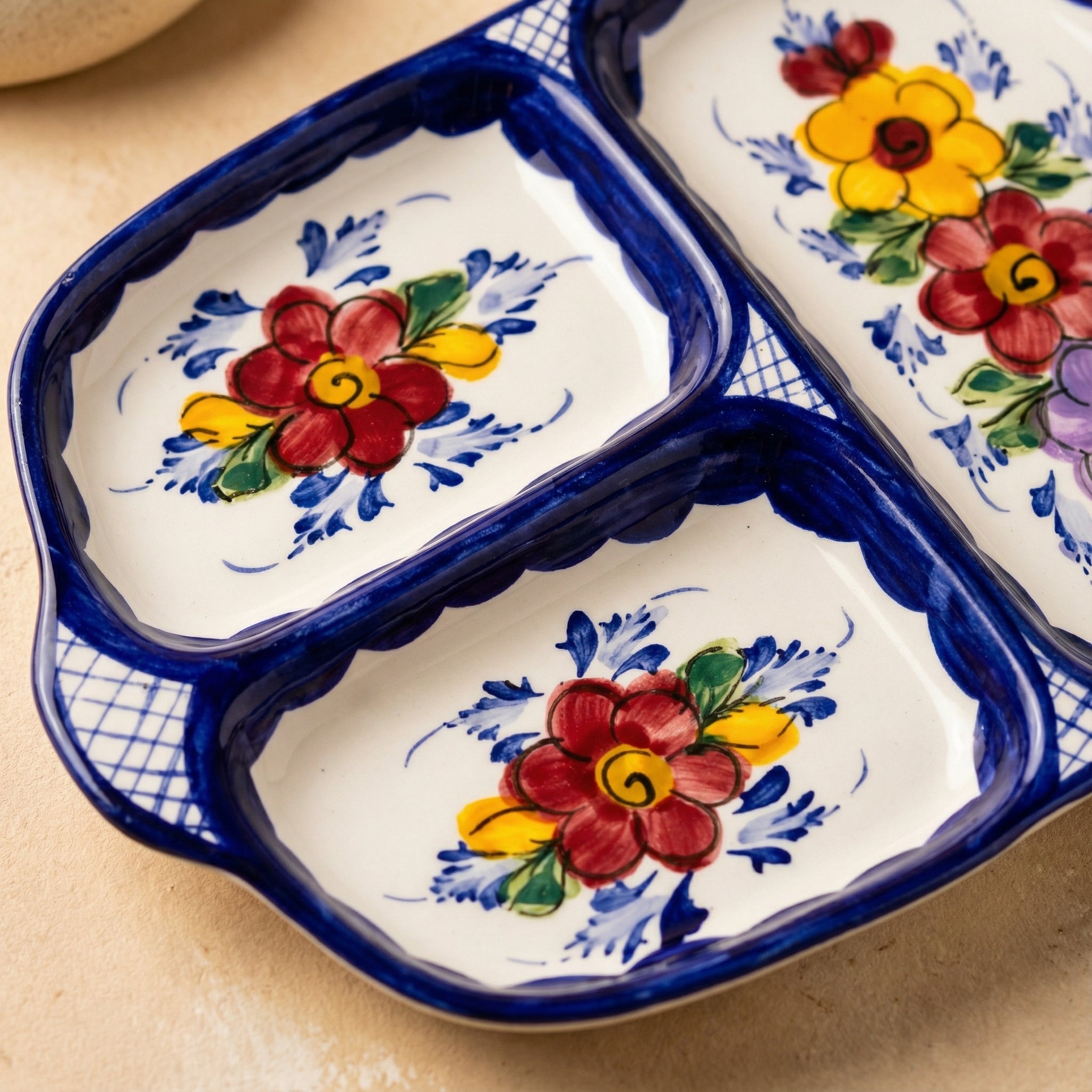 Tapas Tray 3 Section Portugal Flower
