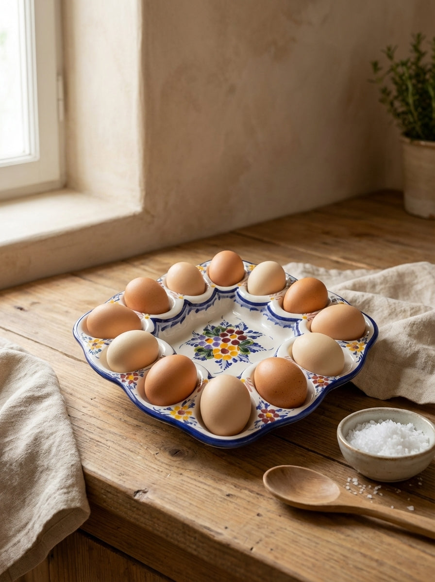 Egg Plate 12 Section Portugal Flower