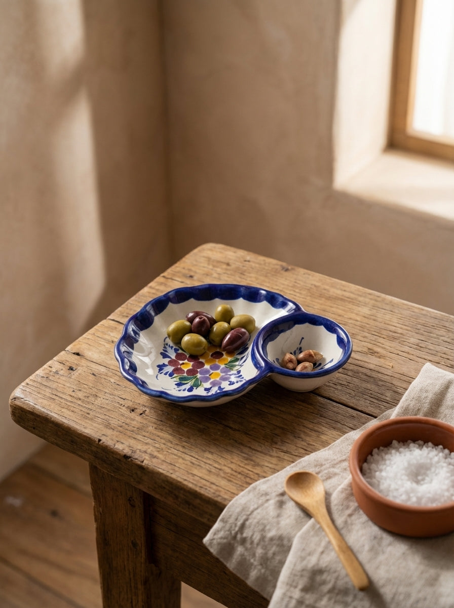 Olive Dish 2 Section Portugal Flower