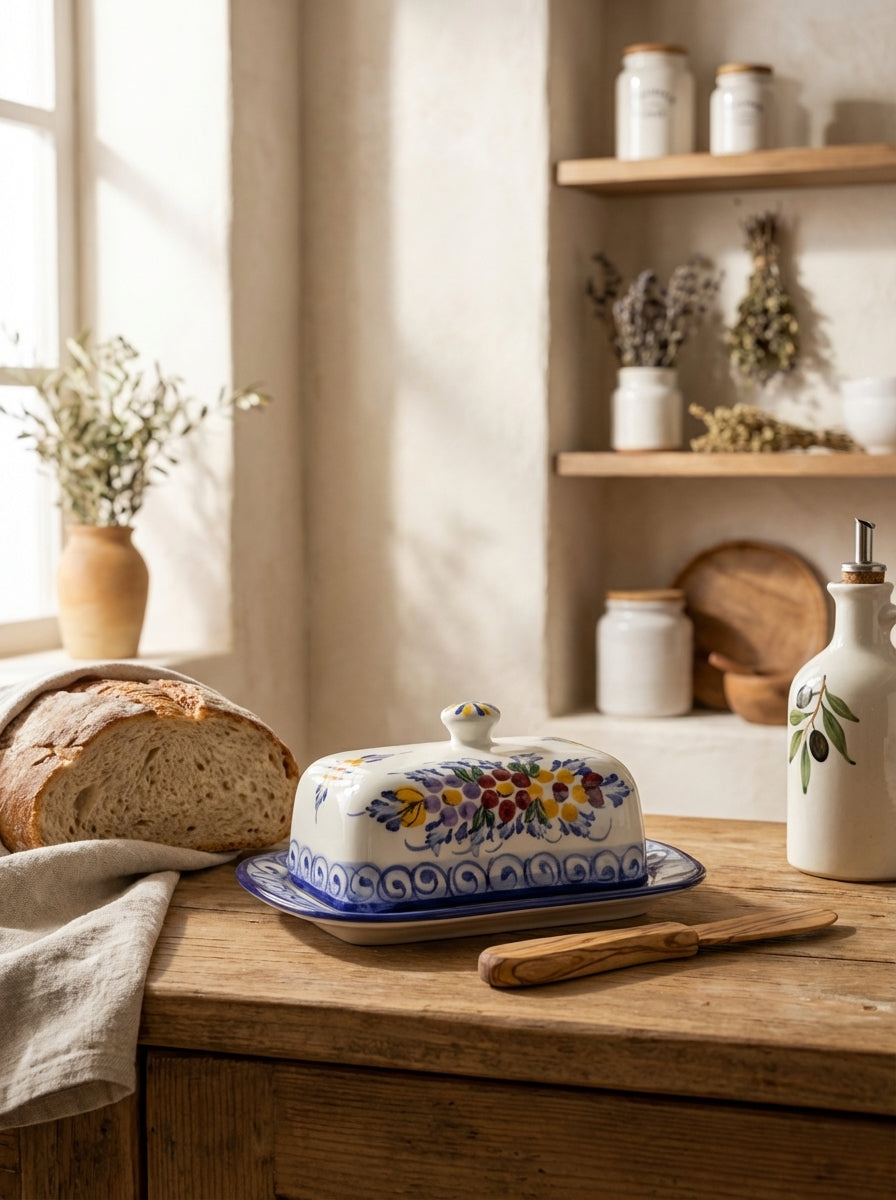 Butter Dish with Lid Portugal Flower
