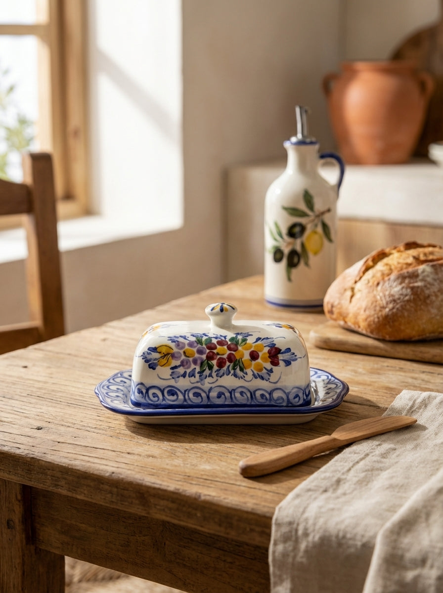 Butter Dish with Lid Portugal Flower