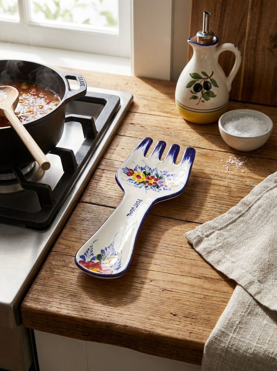 Repose-cuillère en forme de fourchette, motif floral du Portugal