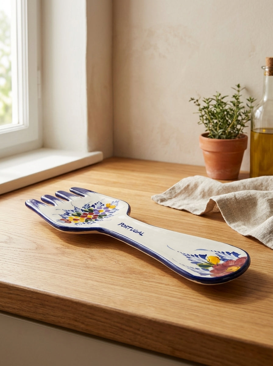 Spoon Rest Fork Shape Portugal Flower