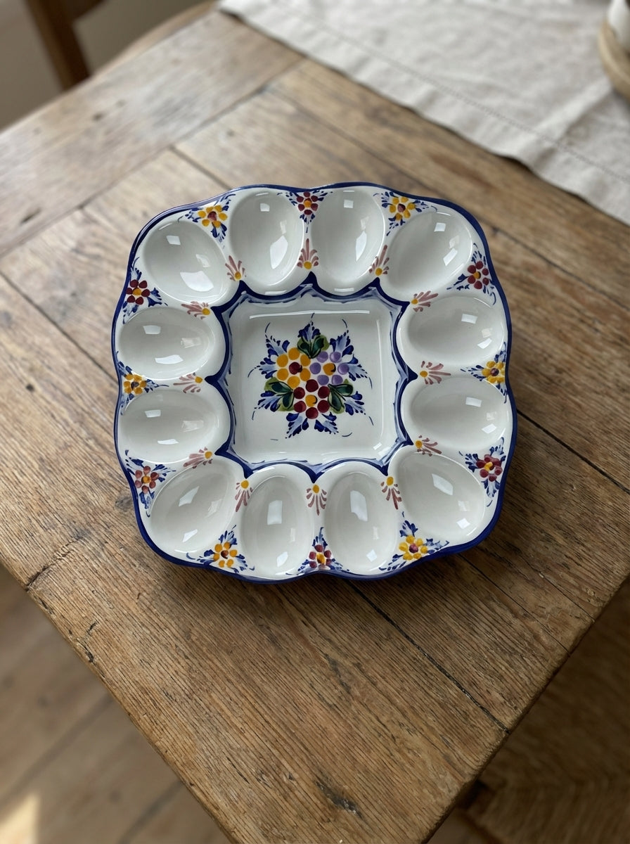 Egg Plate 12 Section Portugal Flower