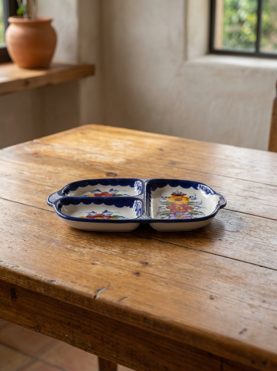 Plateau à tapas 3 sections Portugal Flower