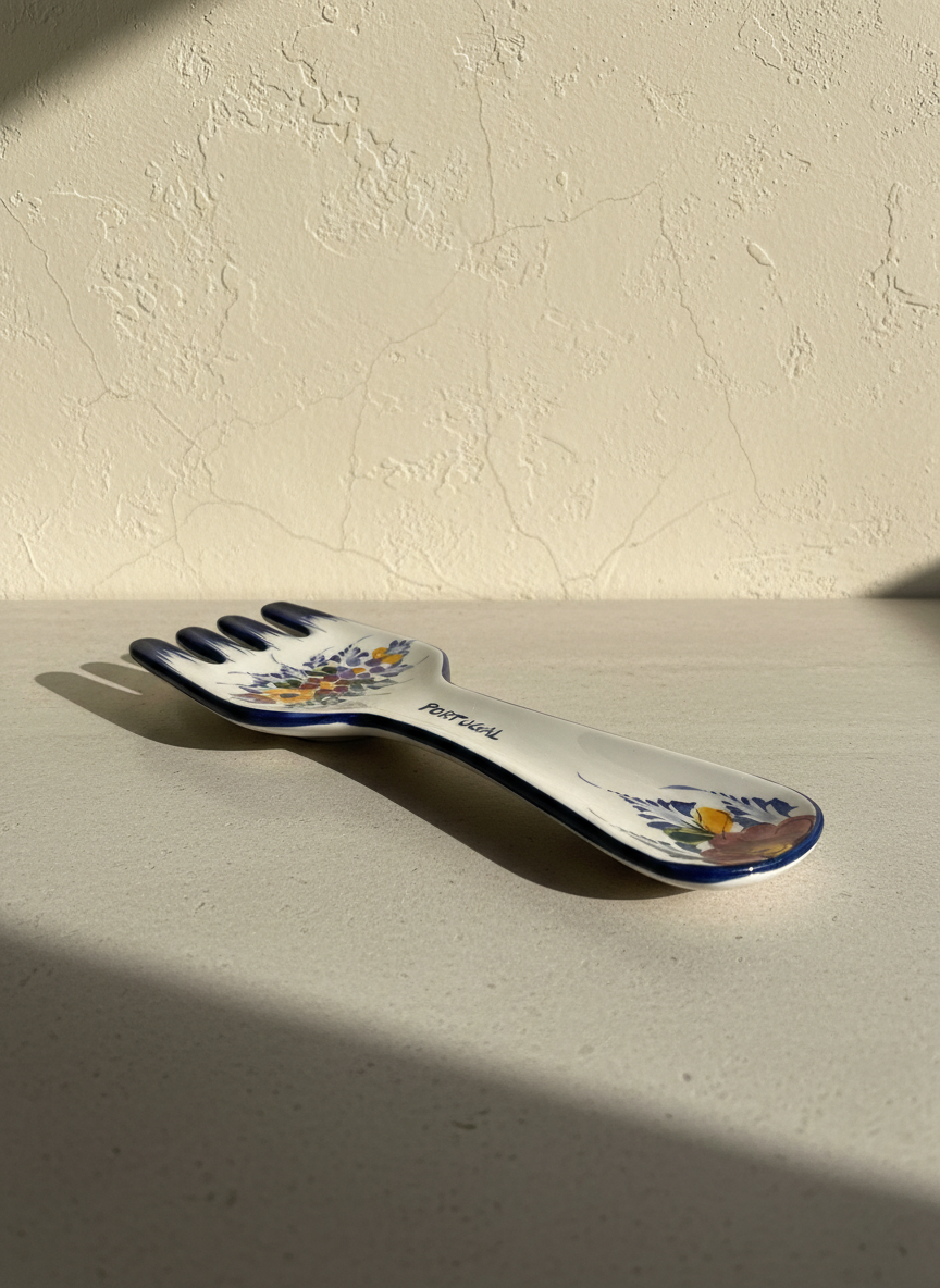 Repose-cuillère en forme de fourchette, motif floral du Portugal