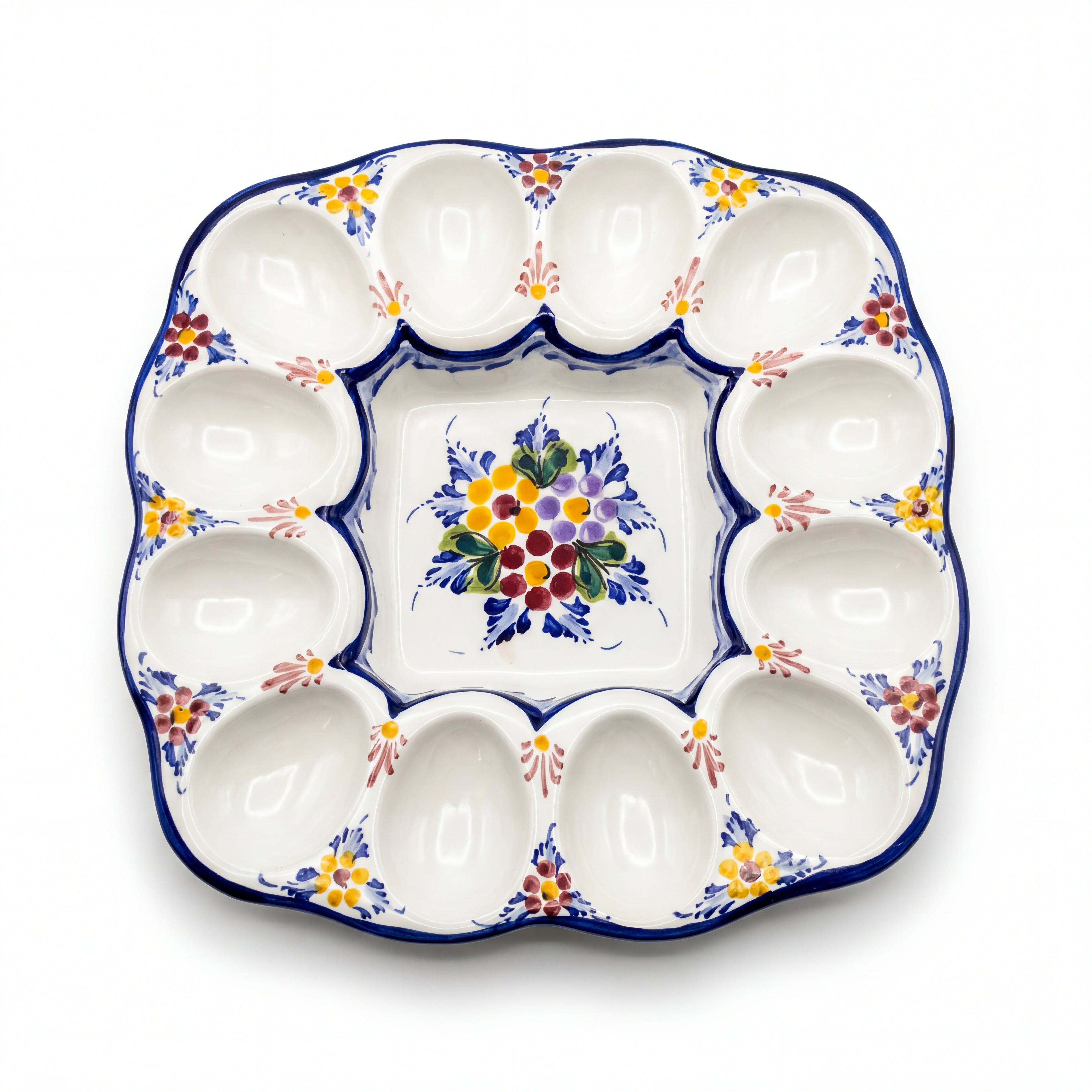 Egg Plate 12 Section Portugal Flower