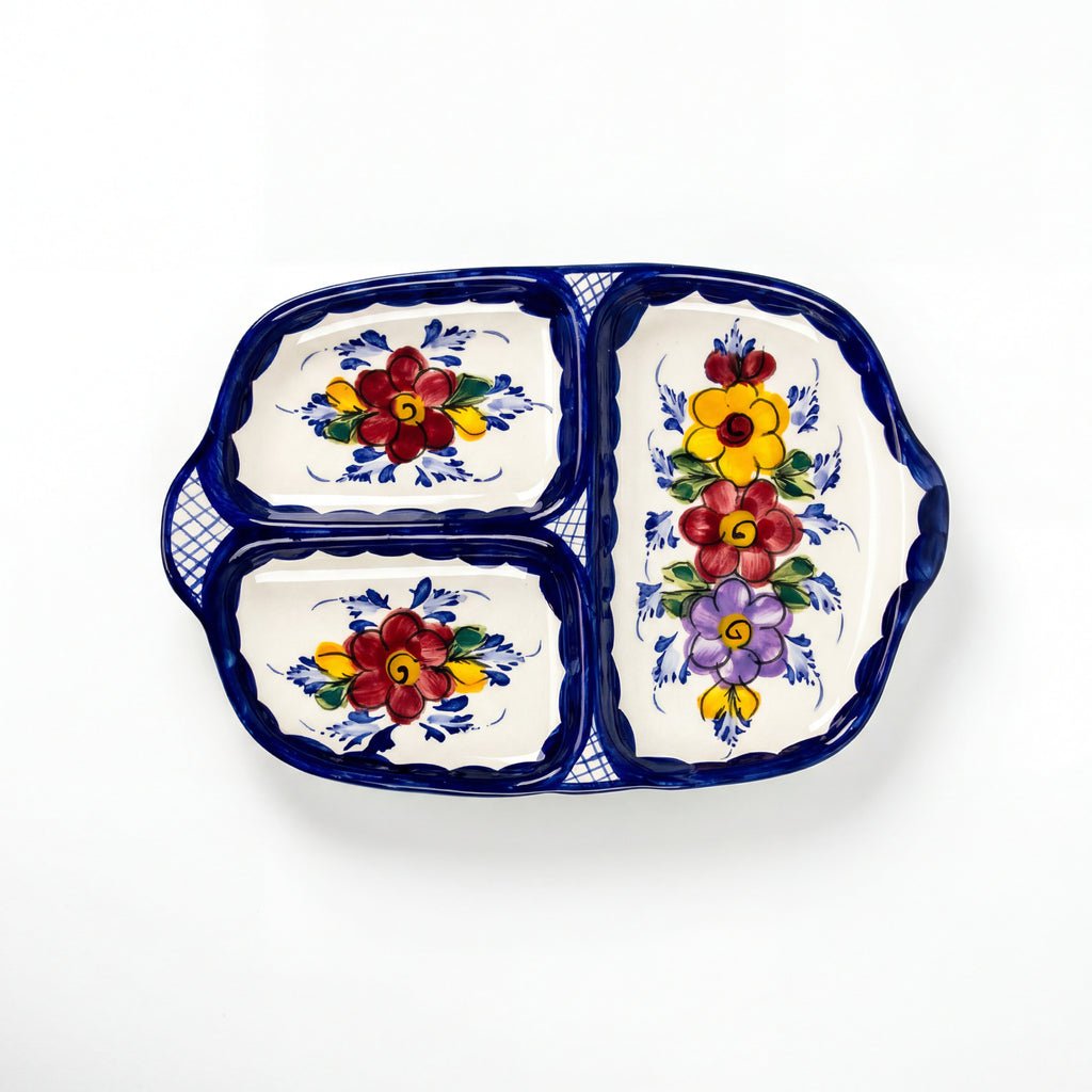 Tapas Tray 3 Section Portugal Flower