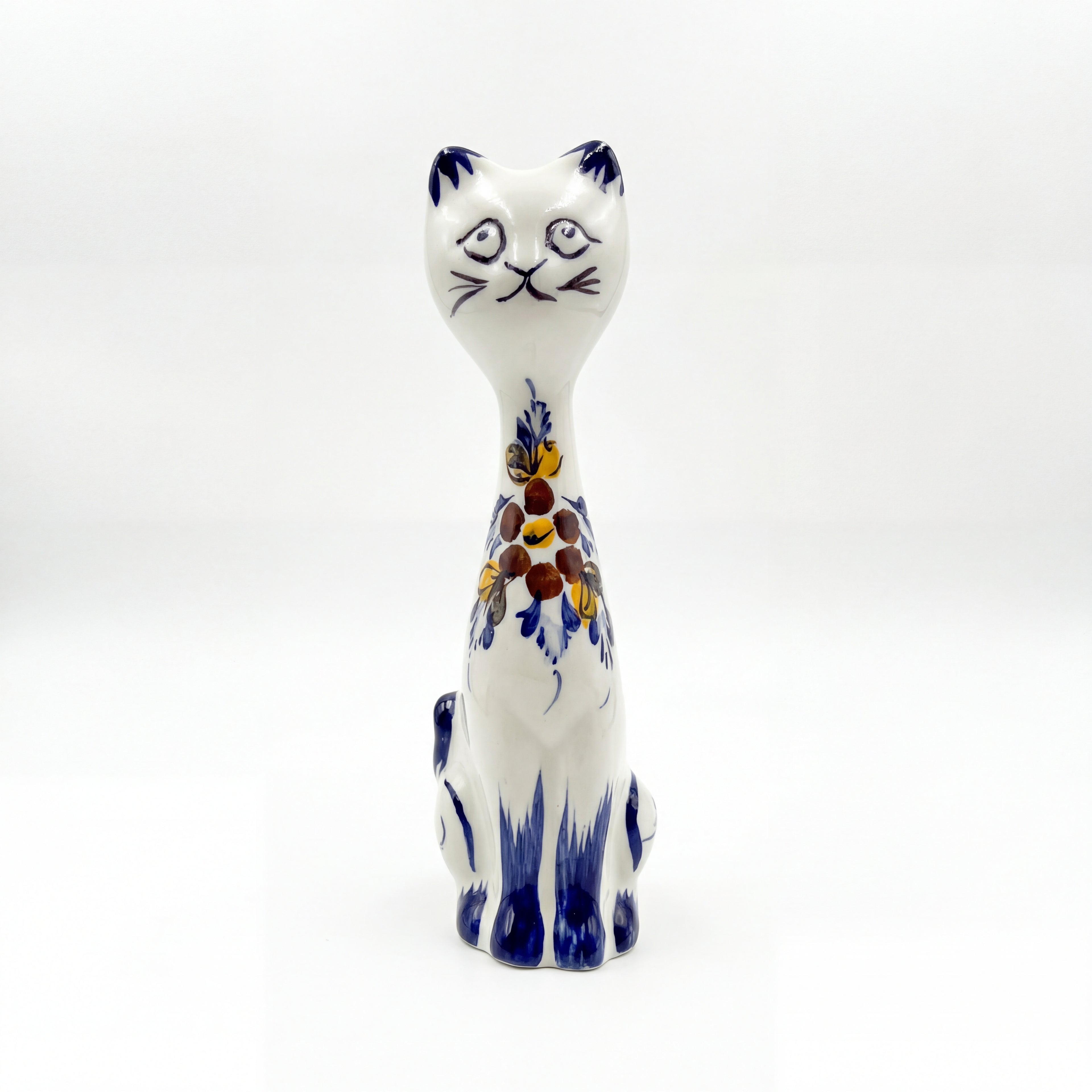 Cat Figurine Portugal Flower