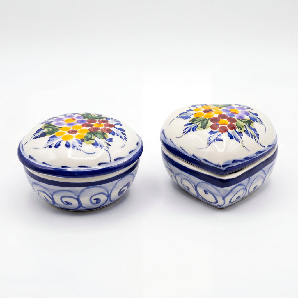 Jewelry Box Set Round & Heart Portugal Flower